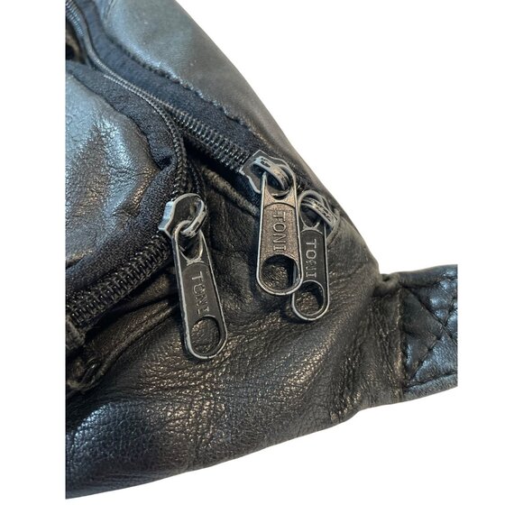 Toni Vintage Black Leather Fanny Waist Pack Multiple Compartments Adjustable - Picture 3 of 8